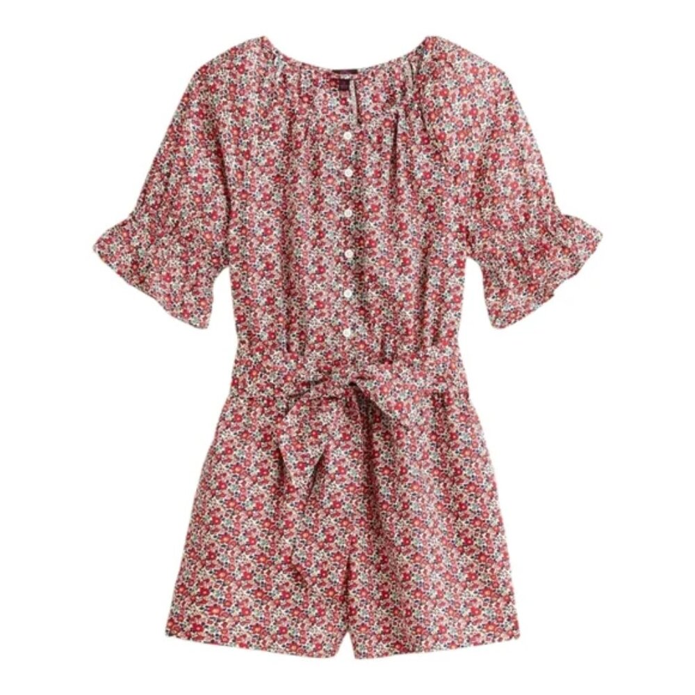 NEW J. Crew, Cotton Belted Shorts Romper, Liberty Betsy Ann Floral, Size Small